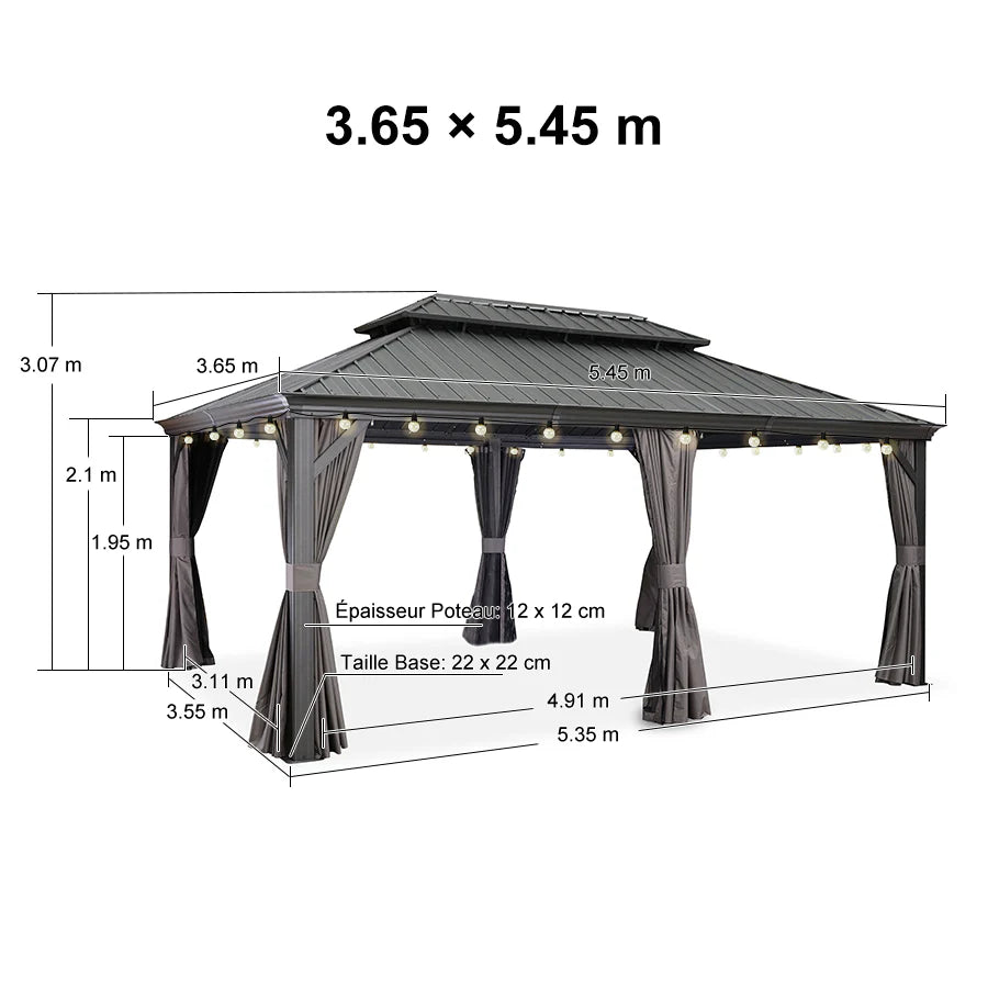 PURPLE LEAF Gazebo da Giardino Esterno, Padiglione da Giardino a Doppio Tetto in Acciaio Zincato Solido, con Luci Trasparenti, Modello Lusso - Grigio