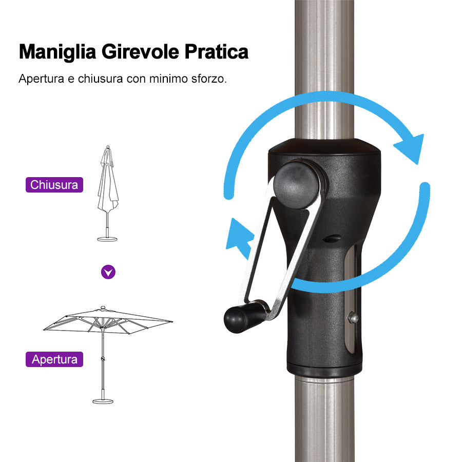 PURPLE LEAF Ombrelloni da Giardino, Ombrellone da Tavolo， Ombrellone con Montante centrale， Adatti per Giardino, Terrazza e Mercati ,Con Base