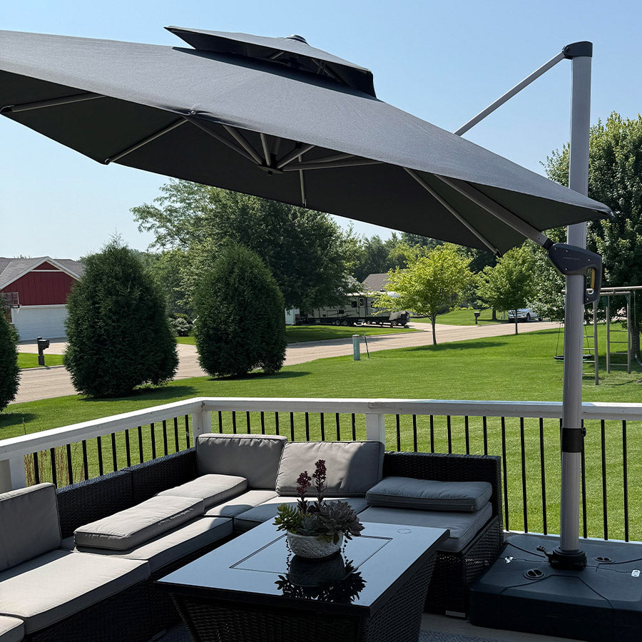 PURPLE LEAF Ombrellone Classico da Giardino Quadrato con Doppia Top e Rotazione a 360 Gradi