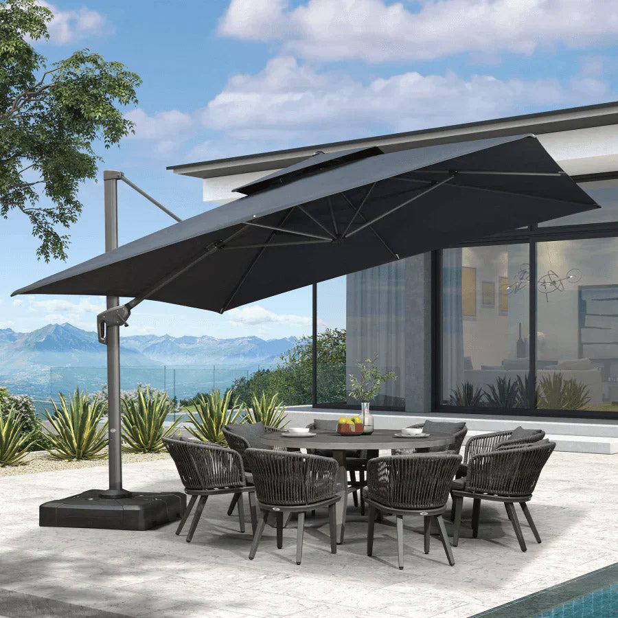 PURPLE LEAF Ombrellone da Giardino a sbalzo , Ombrellone da Esterno con palo Grigio,Rotazione a 360° e 6 livelli di Regolazione dell'altezza