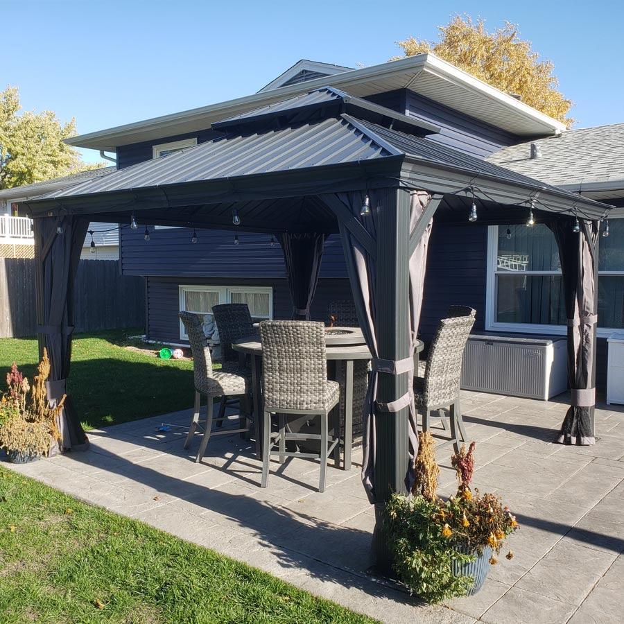 PURPLE LEAF Gazebo da Giardino Esterno, Padiglione da Giardino a Doppio Tetto in Acciaio Zincato Solido, con Luci Trasparenti, Modello Lusso - Grigio