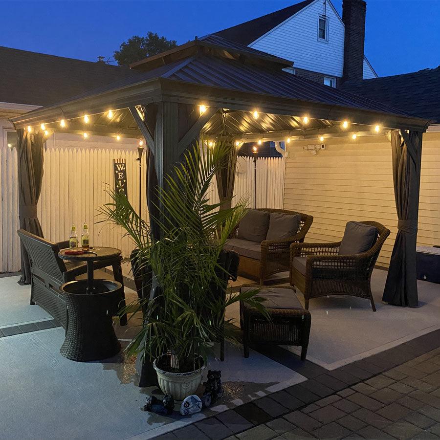 PURPLE LEAF Gazebo da Giardino Esterno, Padiglione da Giardino a Doppio Tetto in Acciaio Zincato Solido, con Luci Trasparenti, Modello Lusso - Grigio