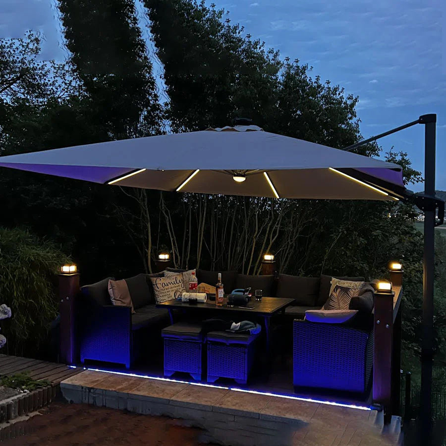 PURPLE LEAF Ombrellone da Giardino Ombrellone Quadrato Girevole con Rotazione a 360 gradi per esterno con luci ,Con Base