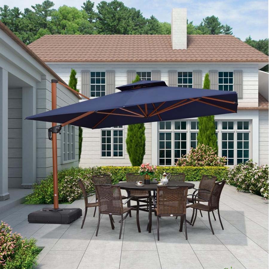 PURPLE LEAF Ombrellone in Alluminio Quadrato Doppio Top in colore legno ,con Base