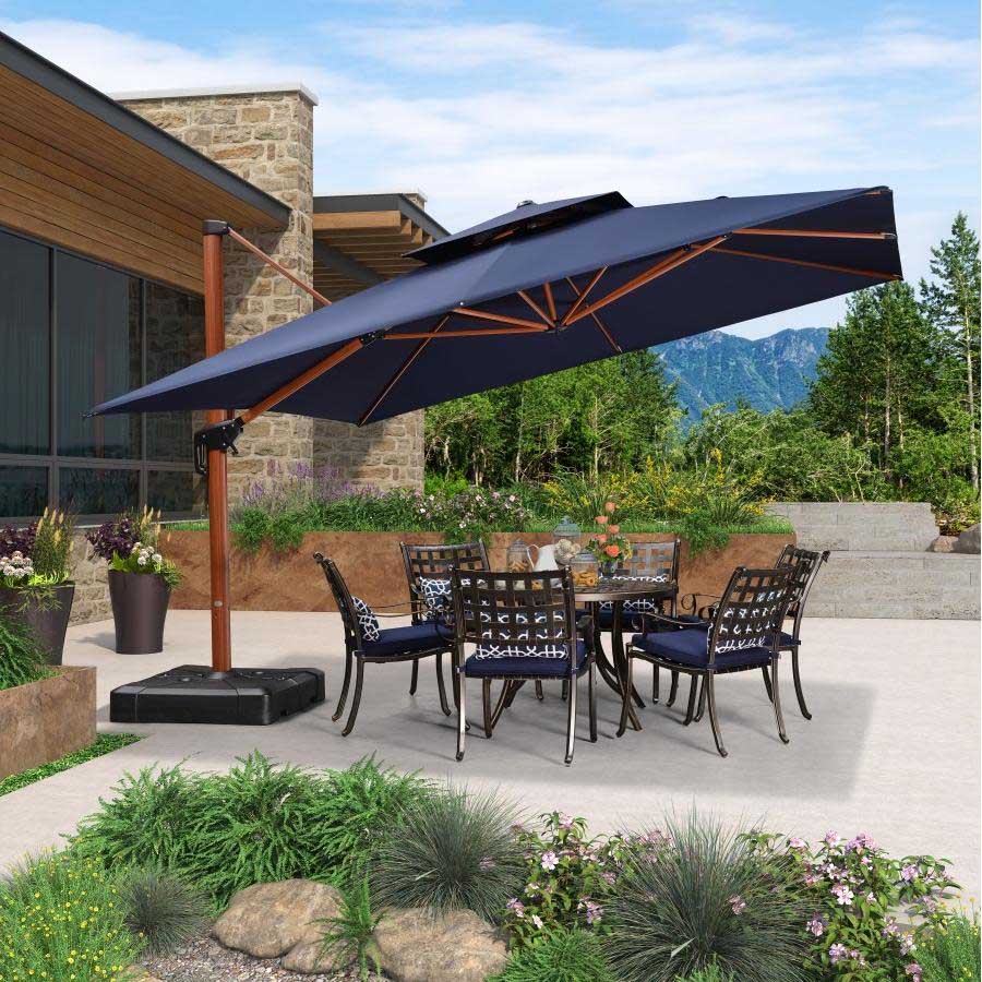 PURPLE LEAF Ombrellone in Alluminio Quadrato Doppio Top in colore legno ,con Base