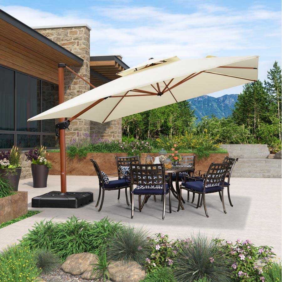 PURPLE LEAF Ombrellone in Alluminio Quadrato Doppio Top in colore legno ,con Base
