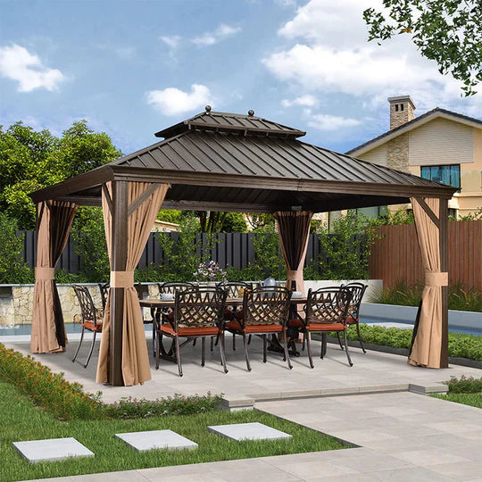 PURPLE LEAF Alluminio Gazebo da Giardino da Esterno Terrazzo Resistente con Zanzariera Tetto In Acciaio Zincato Bronzo