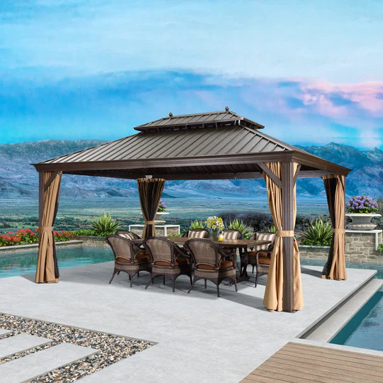 PURPLE LEAF Alluminio Gazebo da Giardino da Esterno Terrazzo Resistente con Zanzariera Tetto In Acciaio Zincato Bronzo