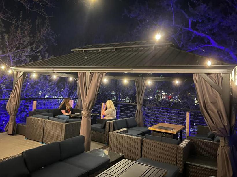 PURPLE LEAF Gazebo da Giardino in Alluminio Grigio , Tetto Doppio in Acciaio Zincato, con Zanzariere e Tende, Corredato da Ghirlande Luminose di Latte