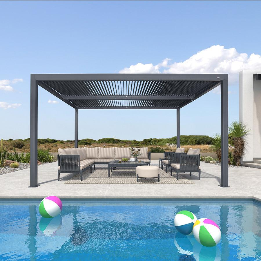 PURPLE LEAF Pergola Bioclimatica a Lamelle con Tetto Regolabile Moderna Alluminio Pergolati da Giardino per Patio Terrazza Esterno Grigio