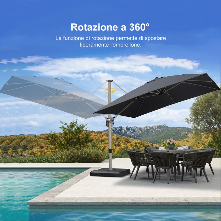 PURPLE LEAF Deluxe - Ombrellone in Alluminio Rettangolare da Esterno, Elegante, Antivento e Regolabile