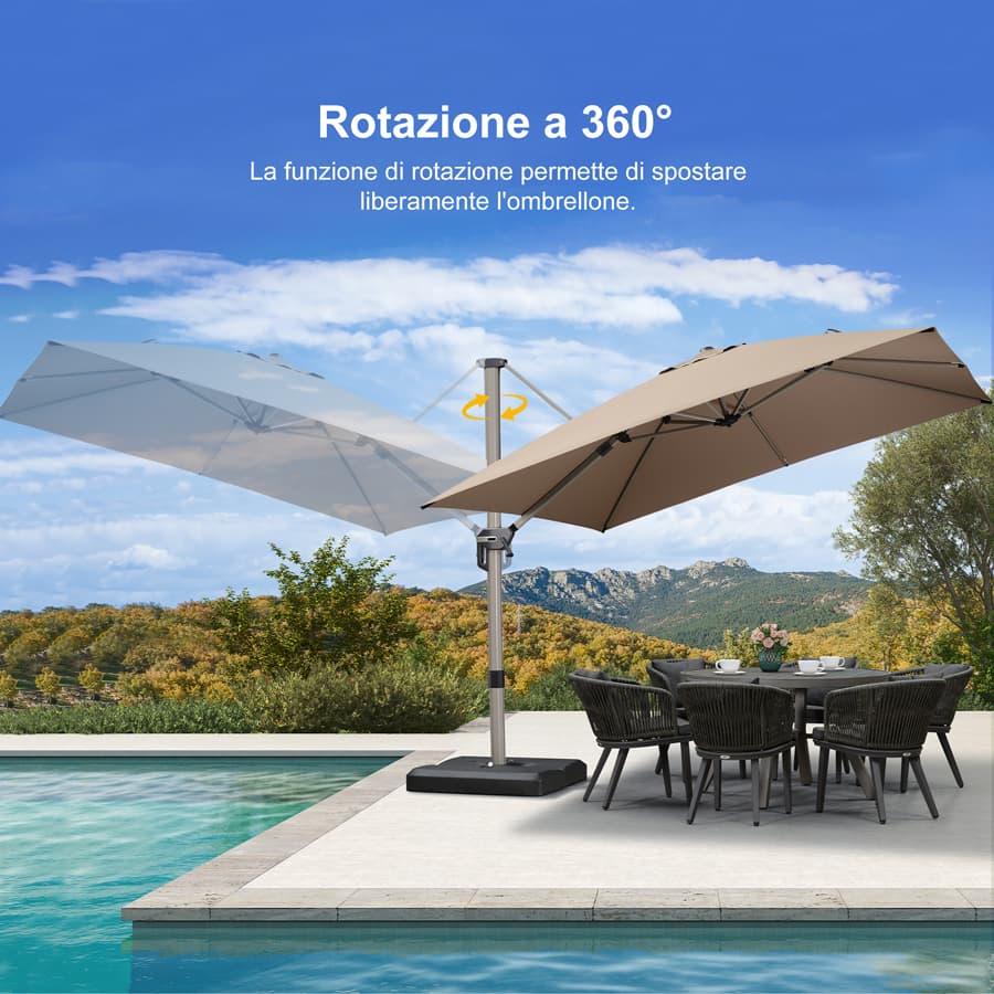 PURPLE LEAF Deluxe - Ombrellone in Alluminio Rettangolare da Esterno, Elegante, Antivento e Regolabile