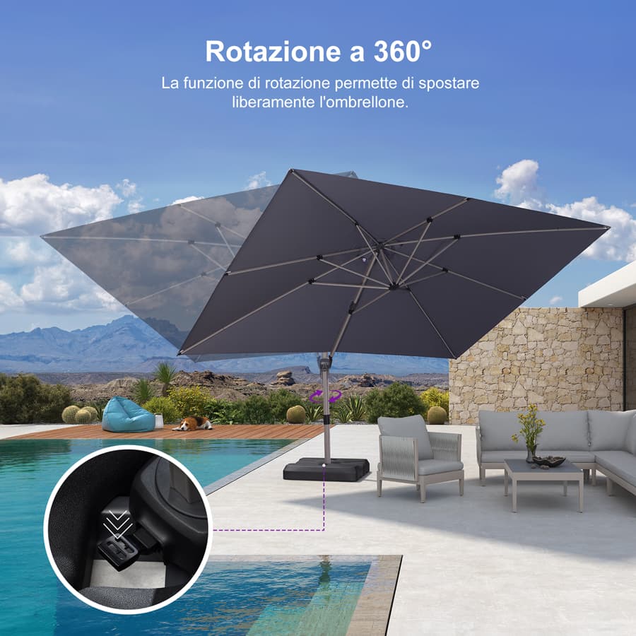 PURPLE LEAF Deluxe - Ombrellone in Alluminio Rettangolare da Esterno, Elegante, Antivento e Regolabile