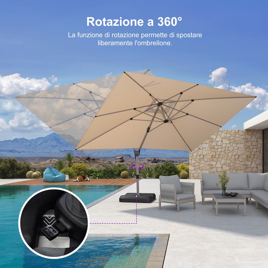 PURPLE LEAF Deluxe - Ombrellone in Alluminio Rettangolare da Esterno, Elegante, Antivento e Regolabile
