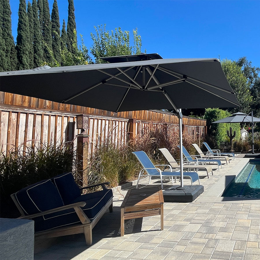 PURPLE LEAF Ombrellone Classico da Giardino Quadrato con Doppia Top e Rotazione a 360 Gradi ，con Base