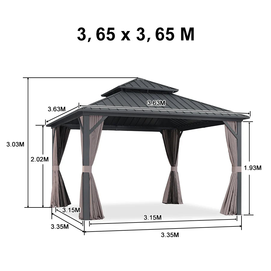 PURPLE LEAF Alluminio Gazebo Tetto Doppio in Acciaio Galvanizzato Zanzariere e Tende，Grigio con Ottimo Rapporto Qualità-Prezzo