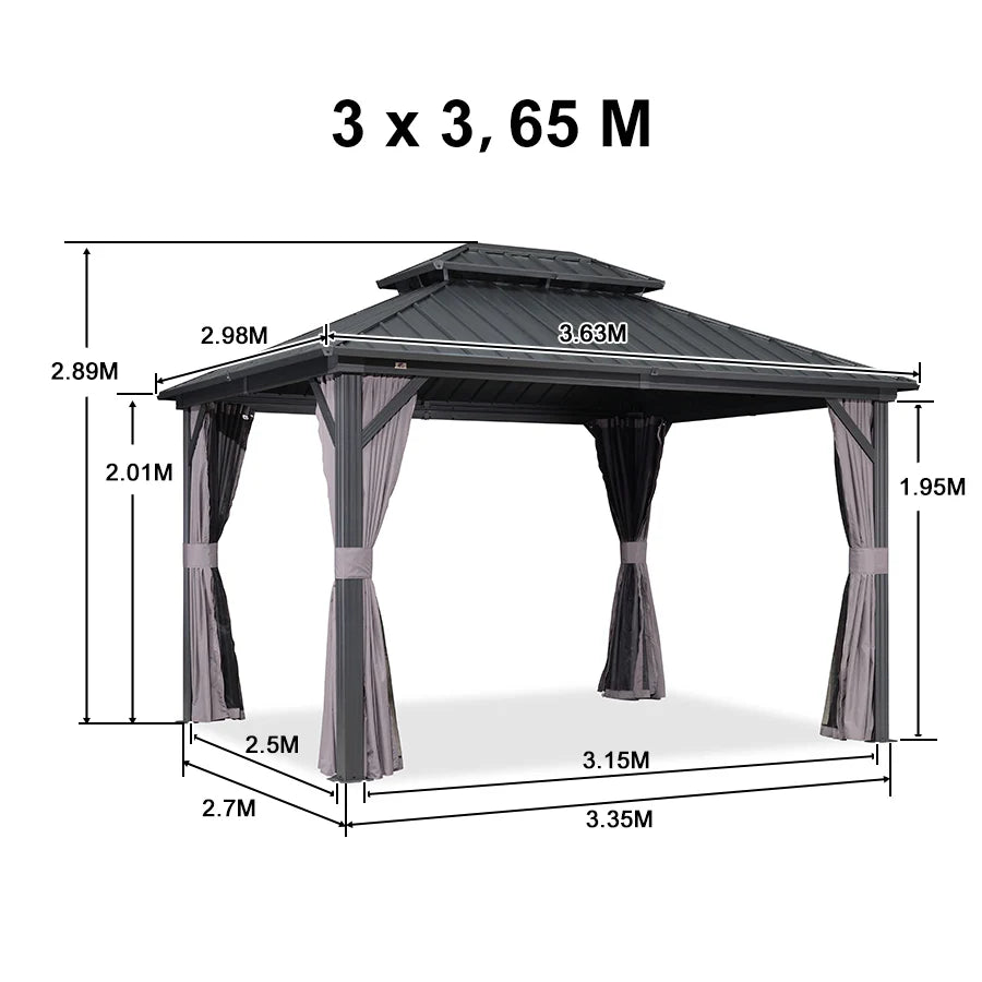 PURPLE LEAF Alluminio Gazebo Tetto Doppio in Acciaio Galvanizzato Zanzariere e Tende，Grigio con Ottimo Rapporto Qualità-Prezzo