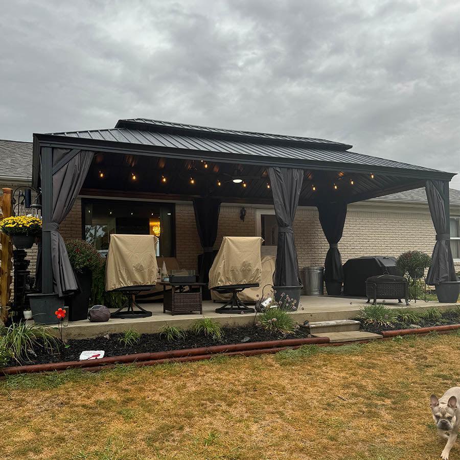 PURPLE LEAF Gazebo da Giardino Esterno, Padiglione da Giardino a Doppio Tetto in Acciaio Zincato Solido, con Luci Trasparenti, Modello Lusso - Grigio