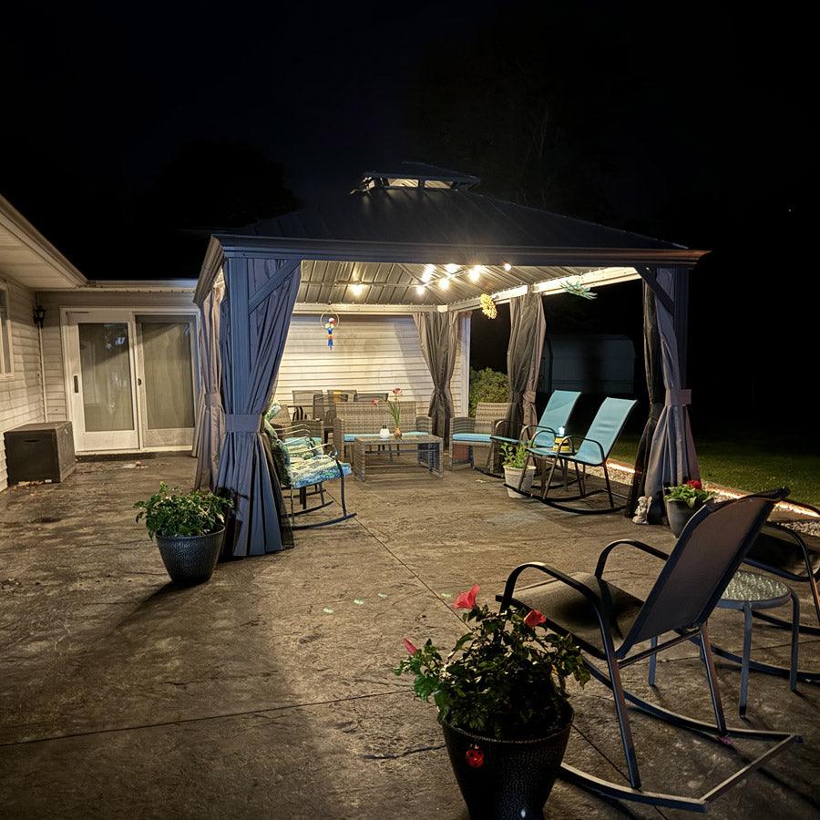 PURPLE LEAF Gazebo da Giardino Esterno, Padiglione da Giardino a Doppio Tetto in Acciaio Zincato Solido, con Luci Trasparenti, Modello Lusso - Grigio