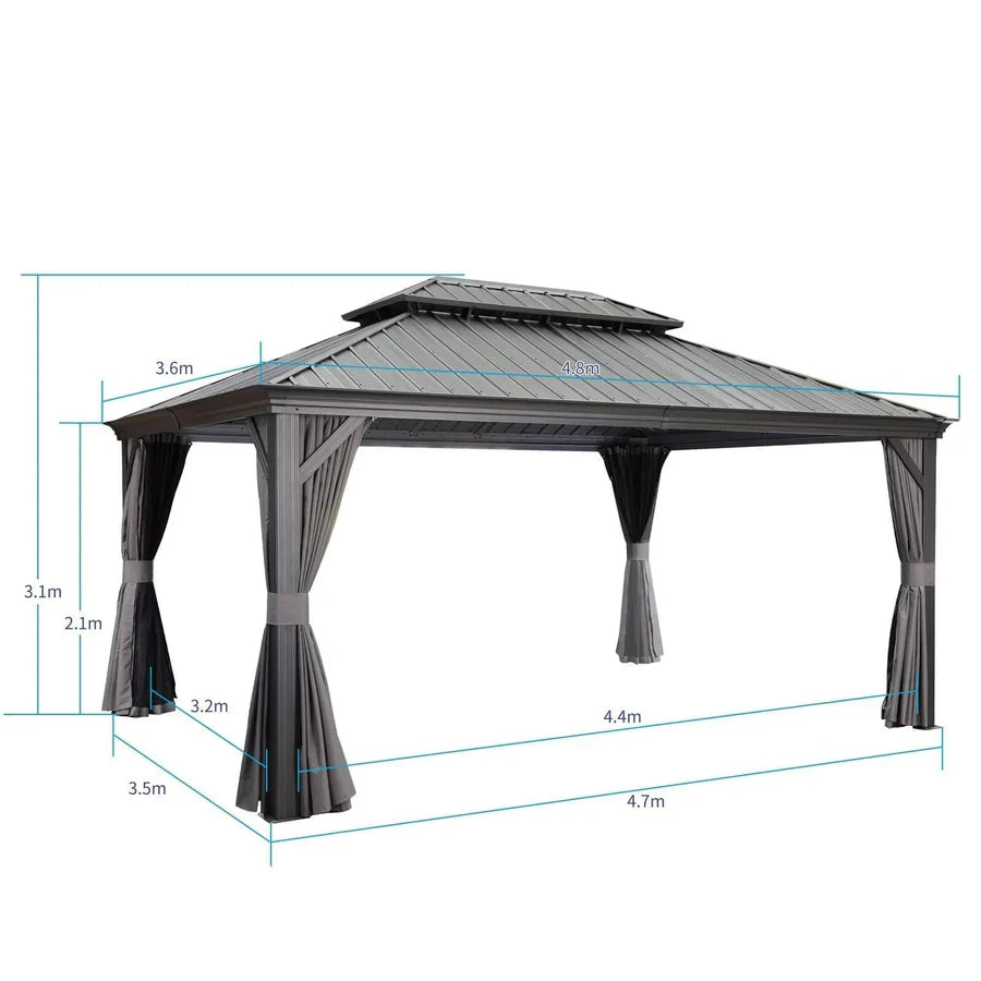 PURPLE LEAF Alluminio Gazebo Tetto Doppio in Acciaio Galvanizzato Zanzariere e Tende，Grigio con Ottimo Rapporto Qualità-Prezzo