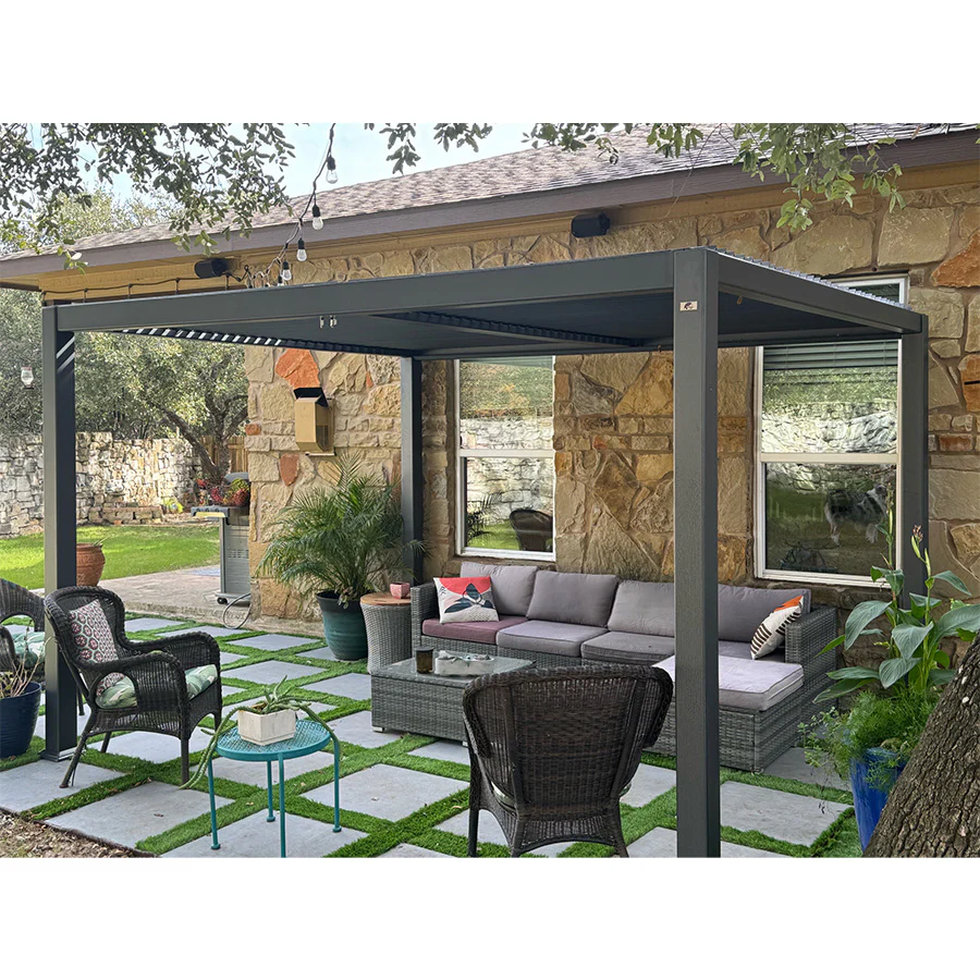 PURPLE LEAF Pergola Bioclimatica Pergola in Alluminio da Esterno struttura robusta drenaggio nascosto con Tetto Regolabile per Terrazzo e Giardino Grigio