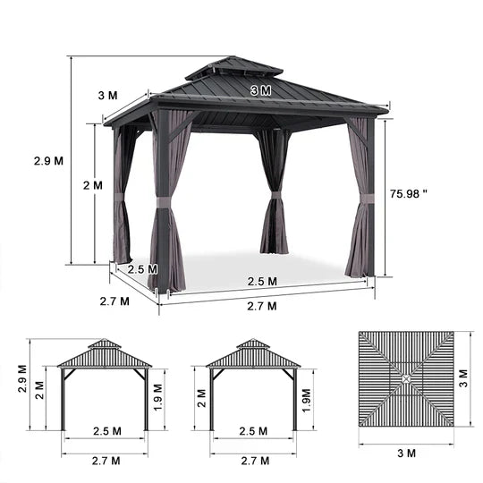 PURPLE LEAF Alluminio Gazebo Tetto Doppio in Acciaio Galvanizzato Zanzariere e Tende，Grigio con Ottimo Rapporto Qualità-Prezzo