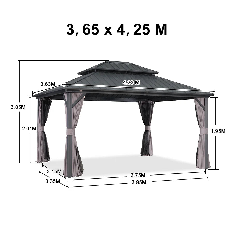 PURPLE LEAF Alluminio Gazebo Tetto Doppio in Acciaio Galvanizzato Zanzariere e Tende，Grigio con Ottimo Rapporto Qualità-Prezzo