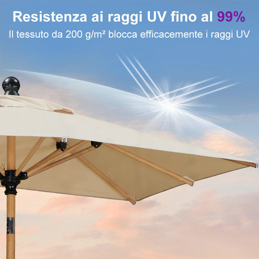 PURPLELEAF Ombrellone da Giardino Effetto Legno,Ombrellone da Esterno per Balcone,Terrazza, Patio e Giardino