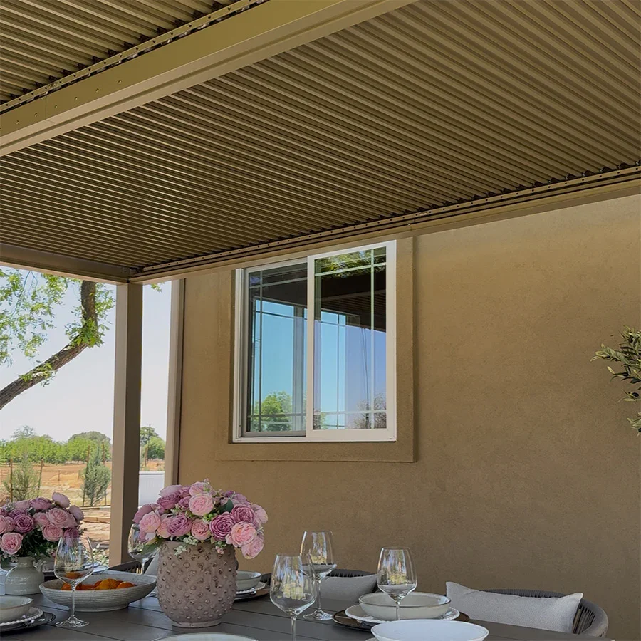 PURPLE LEAF Pergola Bioclimatica Moderna Pergola Color Champagne con Tetto Regolabile per Patio Giardino e Cortile