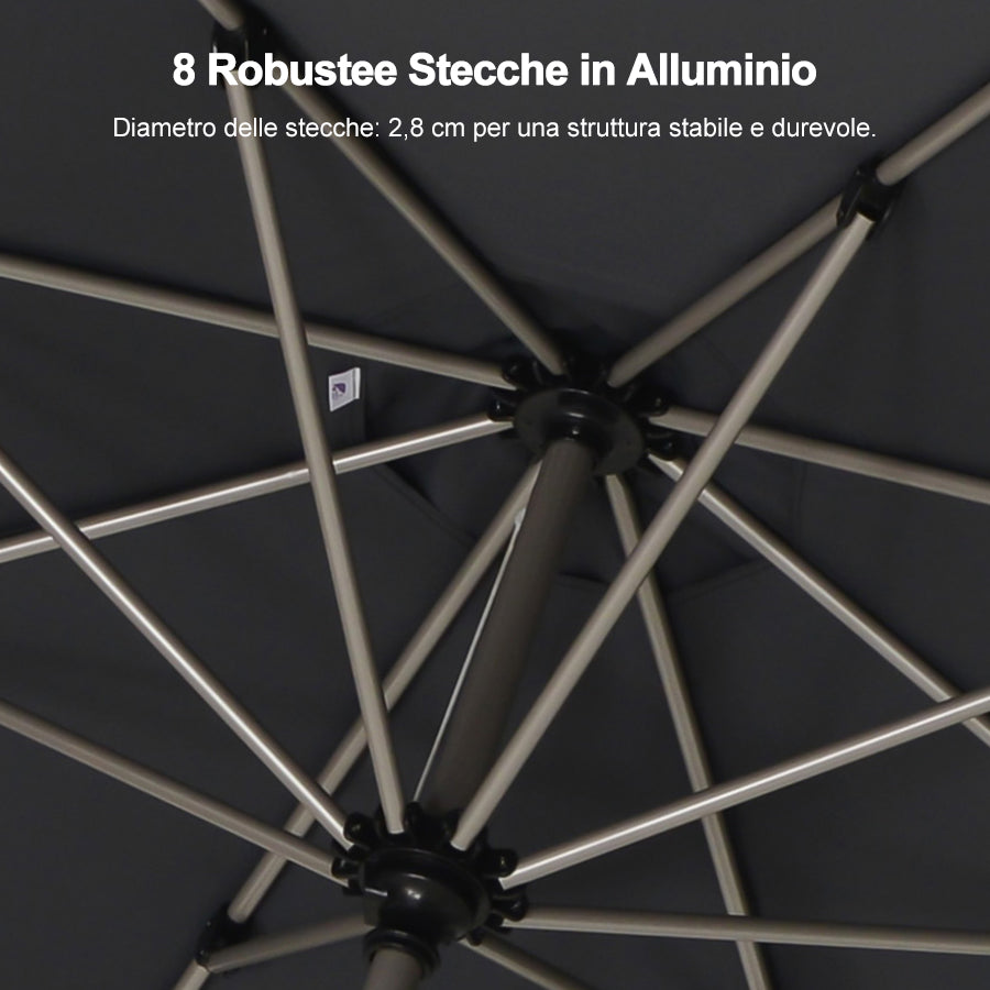 PURPLE LEAF Ombrelloni da Giardino, Ombrellone da Tavolo， Ombrellone con Montante centrale， Adatti per Giardino, Terrazza e Mercati ,Con Base