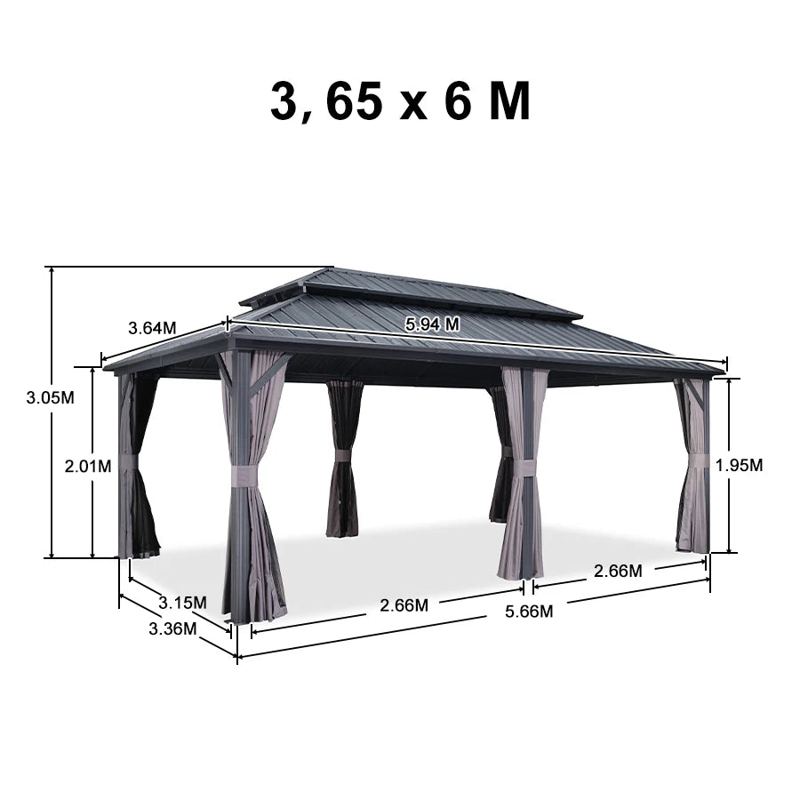 PURPLE LEAF Alluminio Gazebo Tetto Doppio in Acciaio Galvanizzato Zanzariere e Tende，Grigio con Ottimo Rapporto Qualità-Prezzo