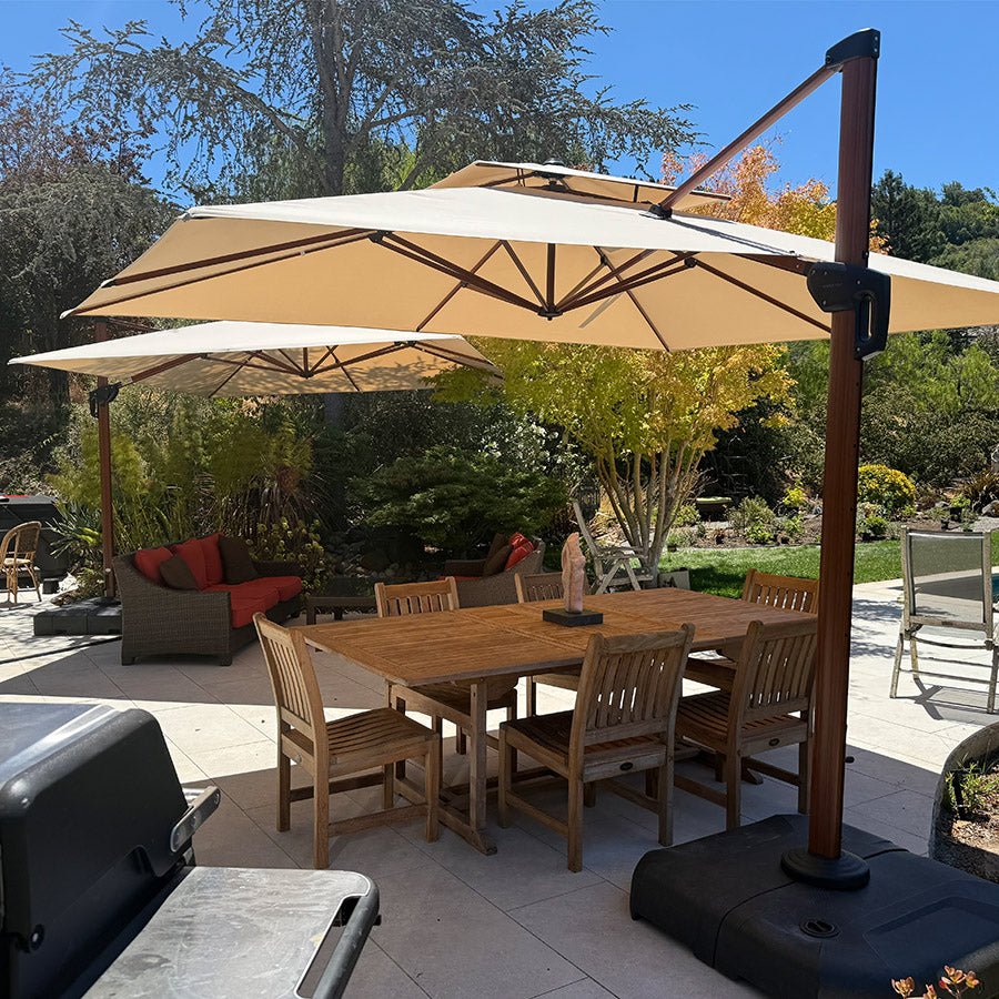 PURPLE LEAF  Ombrellone in Alluminio Rettangolare Doppio Top in colore legno