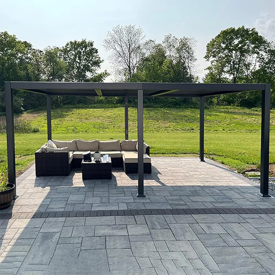 PURPLE LEAF Pergola Bioclimatica Pergola in Alluminio da Esterno struttura robusta drenaggio nascosto con Tetto Regolabile per Terrazzo e Giardino Grigio