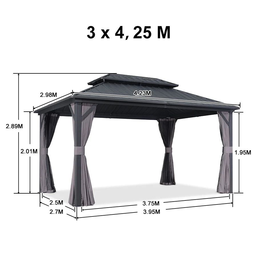 PURPLE LEAF Alluminio Gazebo Tetto Doppio in Acciaio Galvanizzato Zanzariere e Tende，Grigio con Ottimo Rapporto Qualità-Prezzo