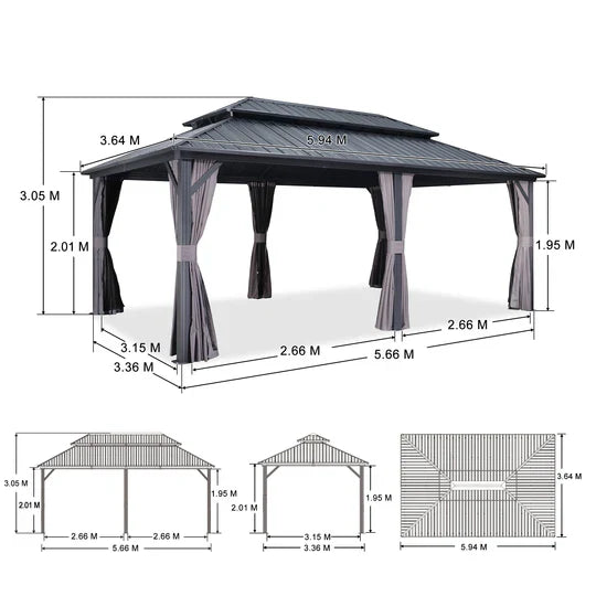 PURPLE LEAF Alluminio Gazebo Tetto Doppio in Acciaio Galvanizzato Zanzariere e Tende，Grigio con Ottimo Rapporto Qualità-Prezzo