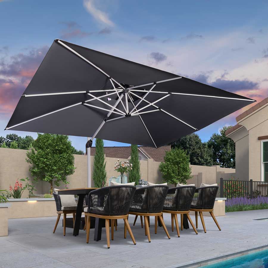Ombrellone Rettangolare Reclinabile PURPLE LEAF 180x270 Cm - Telaio In Alluminio, Tessuto UV 50+, Con Manovella, Per Terrazza E Giardino, Colore Grigio (base Esclusa)