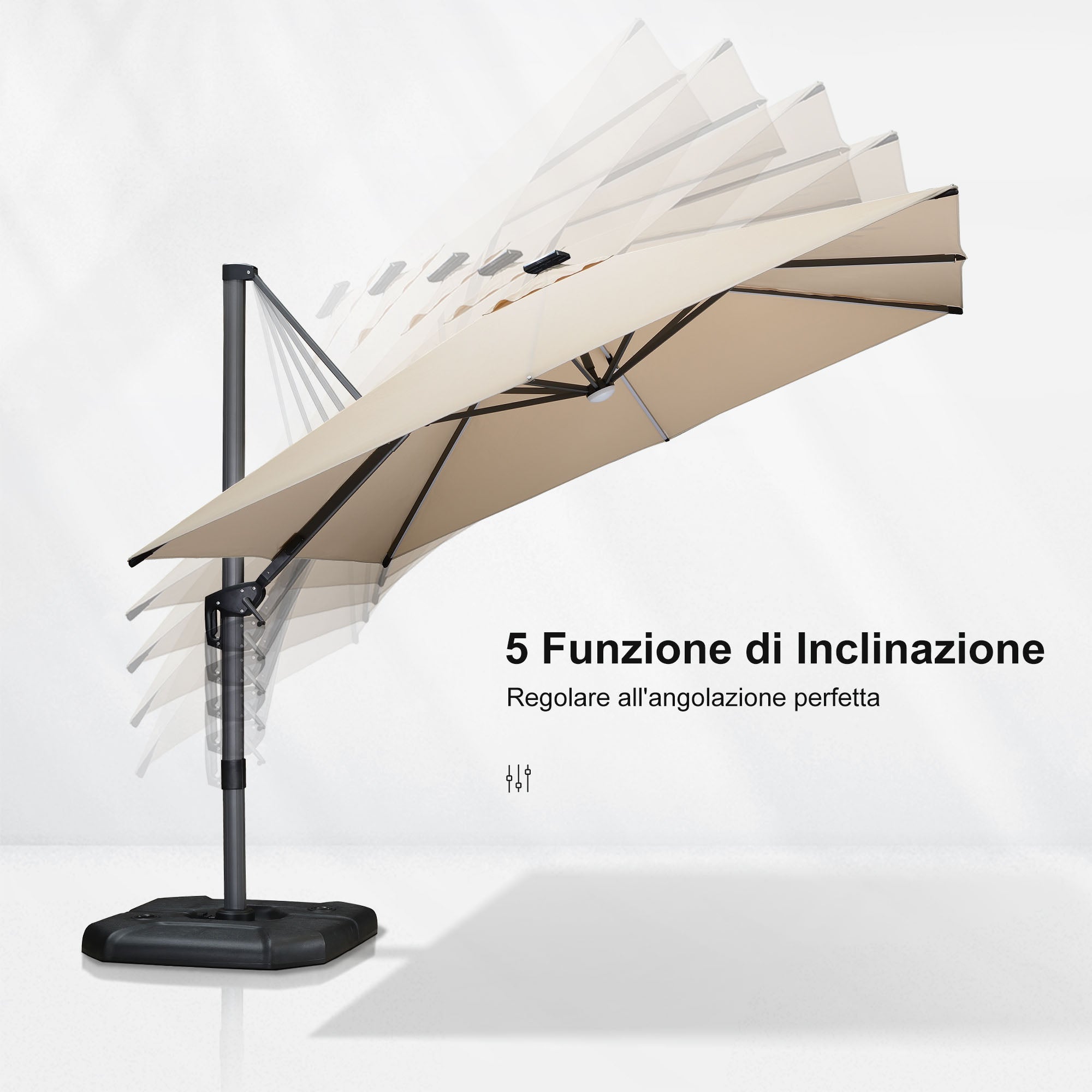 PURPLE LEAF Ombrellone da Giardino Ombrellone Quadrato Girevole con Rotazione a 360 gradi per esterno con luci ,Con Base