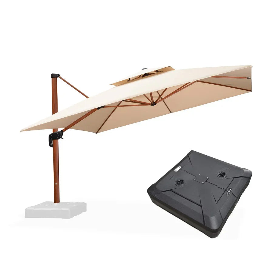PURPLE LEAF Ombrellone in Alluminio Quadrato Doppio Top in colore legno ,con Base