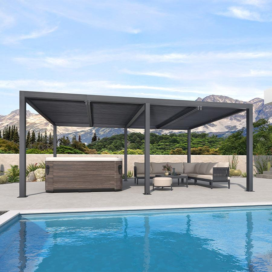 PURPLE LEAF Pergola Bioclimatica a Lamelle con Tetto Regolabile Moderna Alluminio Pergolati da Giardino per Patio Terrazza Esterno Grigio