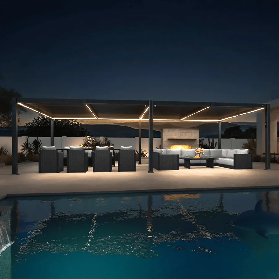 PURPLE LEEF Pergola Bioclimatica con Copertura a Lamelle e Luce LED Integrata per Terrazzo e Giardino, Grigio