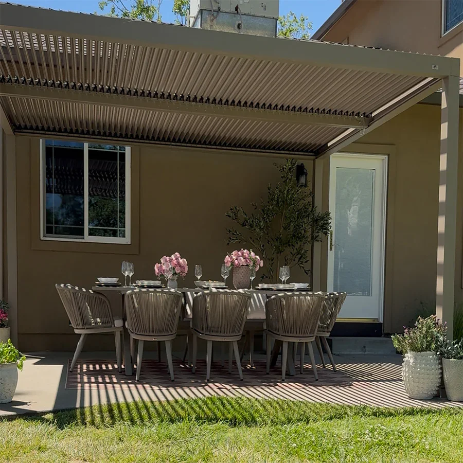 PURPLE LEAF Pergola Bioclimatica Moderna Pergola Color Champagne con Tetto Regolabile per Patio Giardino e Cortile