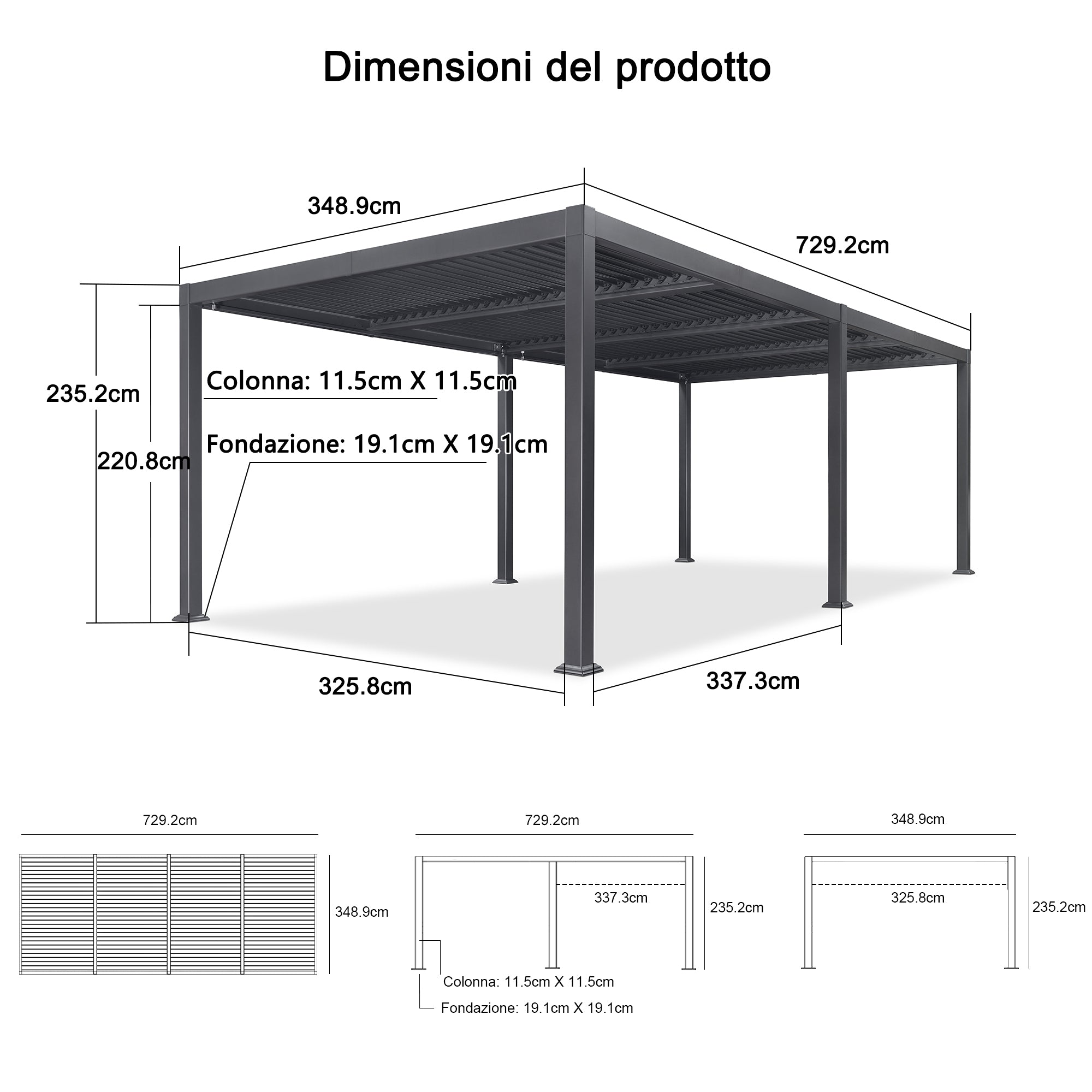 PURPLE LEAF Pergola Bioclimatica Pergola in Alluminio da Esterno struttura robusta drenaggio nascosto con Tetto Regolabile per Terrazzo e Giardino Grigio