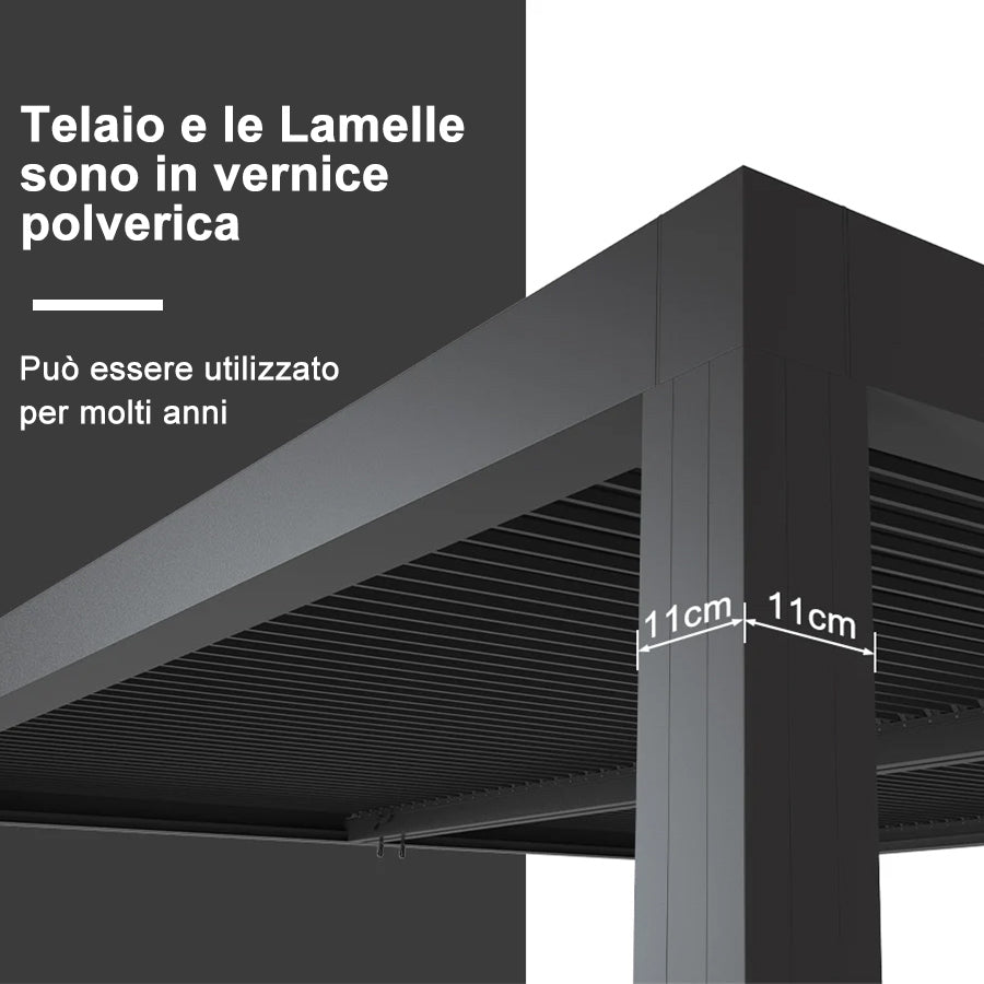 PURPLE LEAF Pergola Bioclimatica a Lamelle con Tetto Regolabile Moderna Alluminio Pergolati da Giardino per Patio Terrazza Esterno Grigio