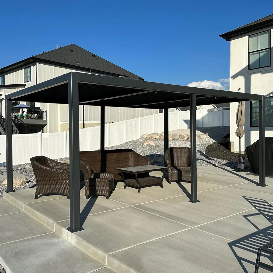 PURPLE LEAF Pergola Bioclimatica Pergola in Alluminio da Esterno struttura robusta drenaggio nascosto con Tetto Regolabile per Terrazzo e Giardino Grigio