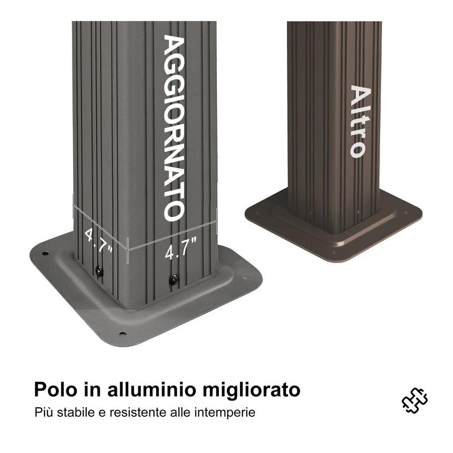 PURPLE LEAF Gazebo da Giardino e Terrazzo, Tetto Rigido in Acciaio Zincato, Design con Grondaia e Luci a Festa Trasparenti, Grigio Chiaro