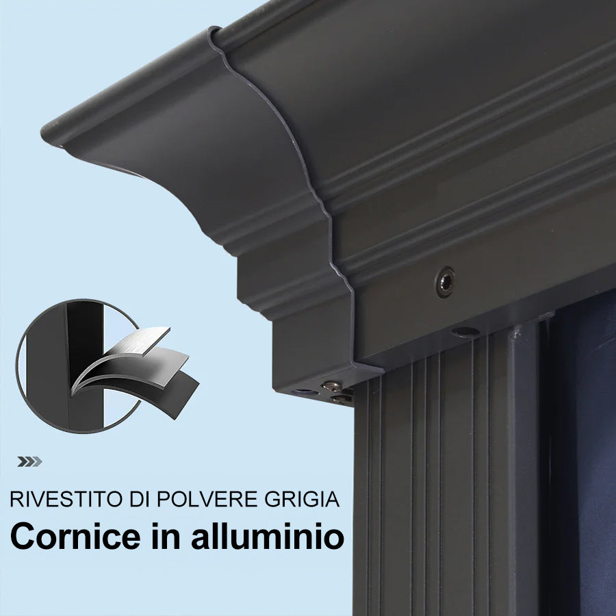 PURPLE LEAF  Alluminio Gazebo Giardino con Zanzariere e Tende Tetto Doppio in Acciaio Galvanizzato, Grigio