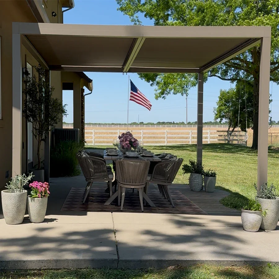 PURPLE LEAF Pergola Bioclimatica Moderna Pergola Color Champagne con Tetto Regolabile per Patio Giardino e Cortile