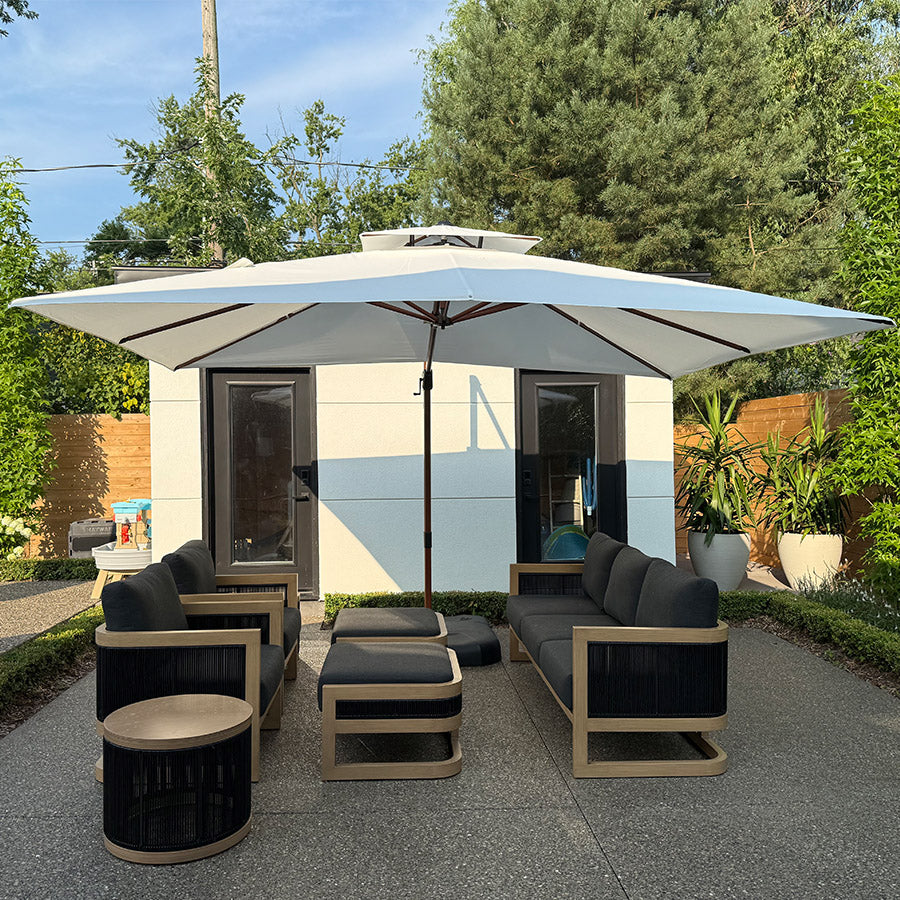 PURPLE LEAF  Ombrellone in Alluminio Rettangolare Doppio Top in colore legno