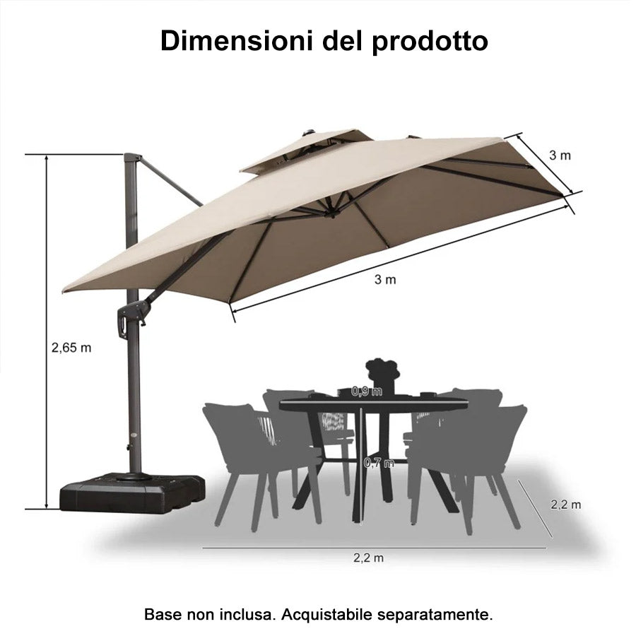 PURPLE LEAF Ombrellone da Giardino a sbalzo , Ombrellone da Esterno con palo Grigio,Rotazione a 360° e 6 livelli di Regolazione dell'altezza