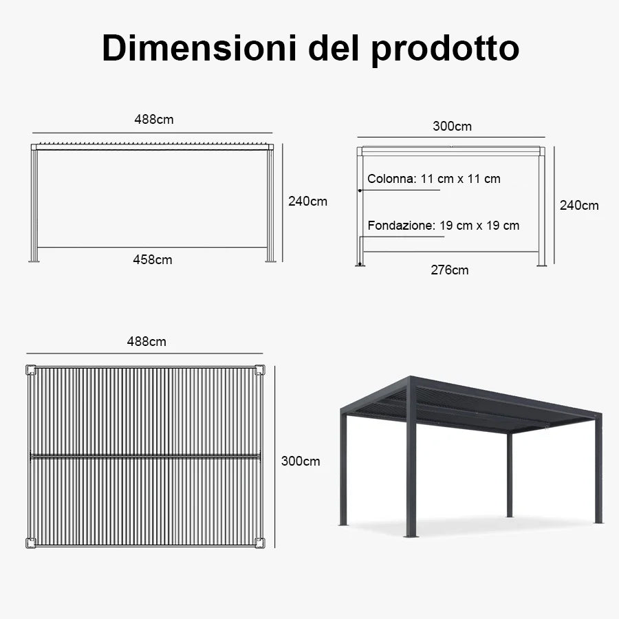 PURPLE LEAF Pergola Bioclimatica a Lamelle con Tetto Regolabile Moderna Alluminio Pergolati da Giardino per Patio Terrazza Esterno Grigio